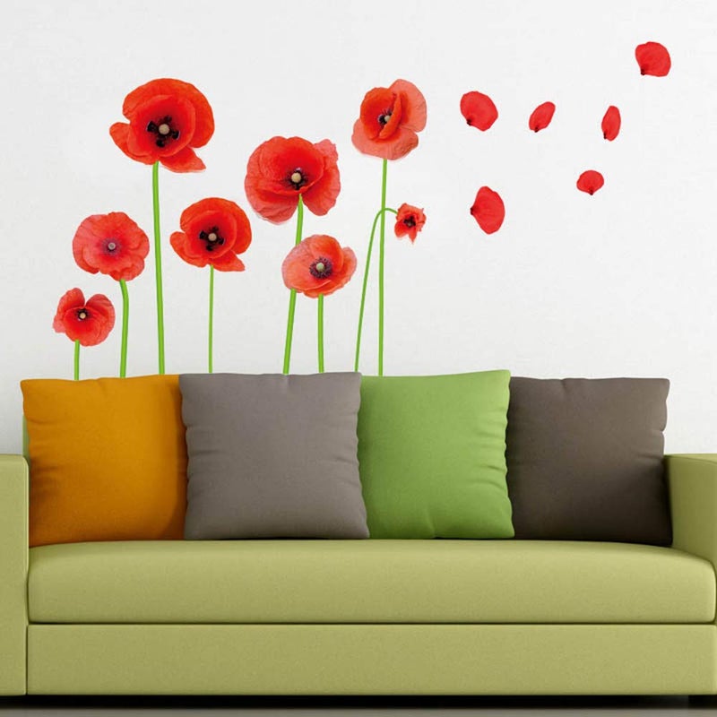 Esmee DIY Red Poppies Beautiful Flowers Vines Stick Wall Decals, Living Room Bedroom Children Room Nursery - Image 4